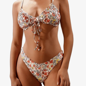 ZAFUL Women's Triangle Bikini Floral Ruffles